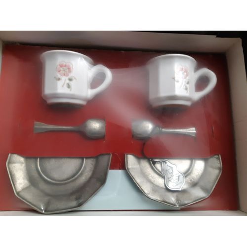 Service À Café 2 Tasses Sous-Tasse En Étain