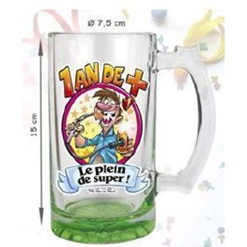 Chope En Verre Humoristique 15 Cm Un An De Plus