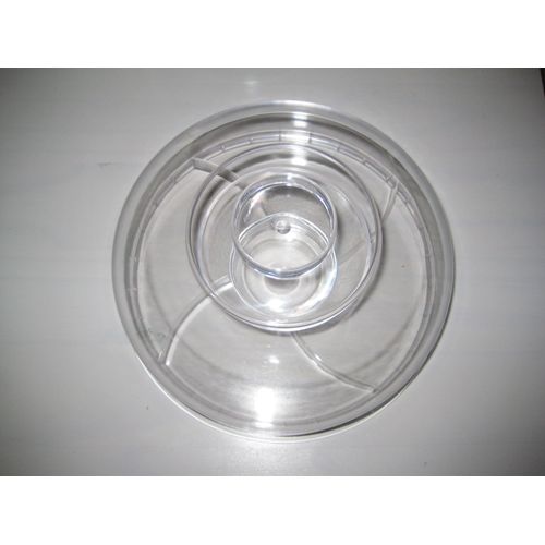 Plat 4 En 1 Composé De : 1 Saladier/Cloche (Diamètre 22.5cm, Hauteur 10.5cm) + 1 Plateau À Compartiments + Bol (Diamètre 10cm, Hauteur 6.5cm) Neuf