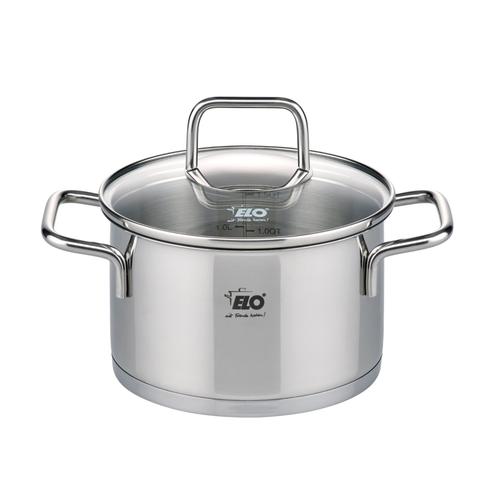 Elo 7241226 Marmite Inox Avec Couvercle, Faitout Induction, Marmite Induction, Casserole Tous Feux, Acier Inoxydable, Verre, 12 X 8 Cm