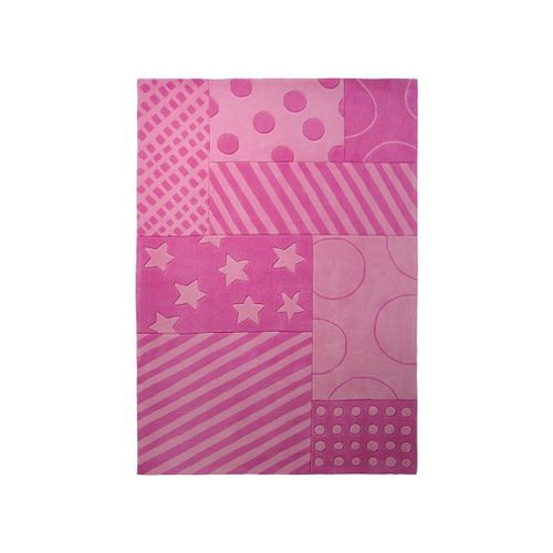 Tapis Enfant 70x140 Fait Main Rose Motif Géométrique Statripe