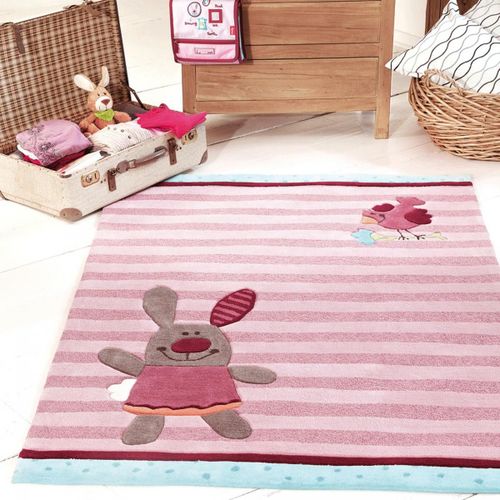 Tapis Enfant 120x180 Rectangle Fait Main En Acrylique Rose Happysty
