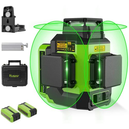 Huepar Niveau Laser 3D Ligne Croisée 3x360 Faisceau Vert Nivellement/Alignement Trois Plans Outil Laser Auto-Nivellement Port de Charge Type C&Support Aimant Étui de Transport-LS03CG