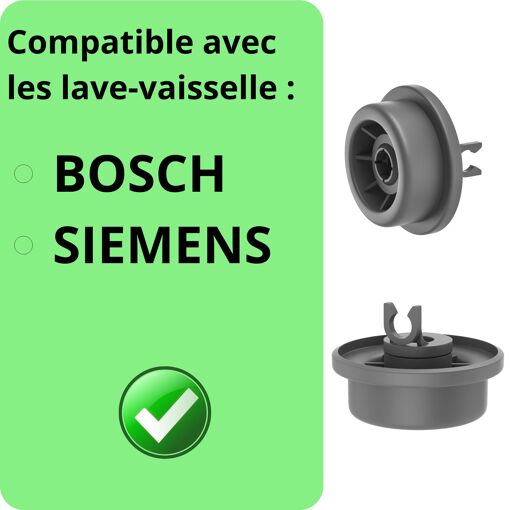 Lot De 8 Roulettes Pour Lave-Vaisselle - Roues De Panier Inférieur Compatibles Bosch Et Siemens - Plastique ABS Gris