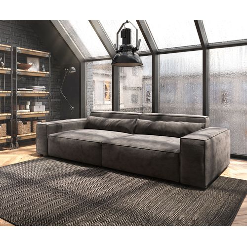 Grand-Canapé Sirpio Xl Microfibre Marron Kaki 270x125 Cm Couture Passepoilée