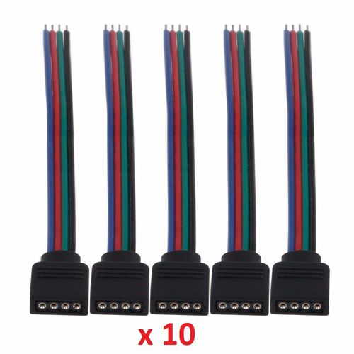10 Cables Connection Raccord Rallonge Pour Ruban Led 5050 10mm Rgb 4 Fils