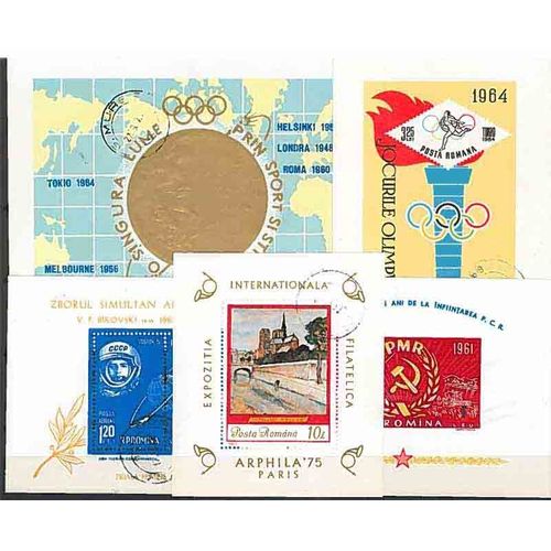 Collection De Timbres Roumanie Oblitérés : Qté - 5 Blocs-Feuillets Différents