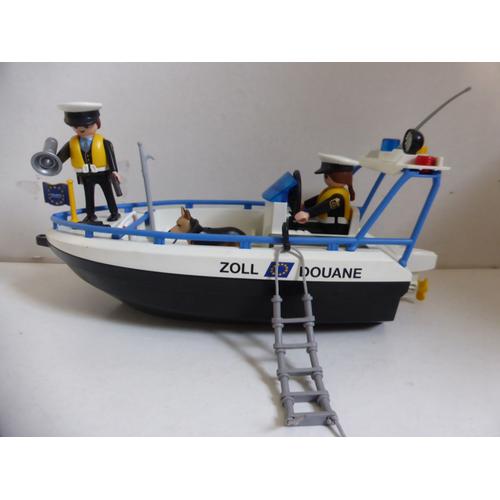 Playmobil Hors Bord  Bateau De La Douane Avec 2 Figurines De Policiers Et 1 Chien