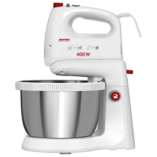 Mélangeur à Pâtisserie avec Bol Rotative 3,5 L, 5 Vitesses + Turbo, 400W, Blanc, MPM, MMR-21Z