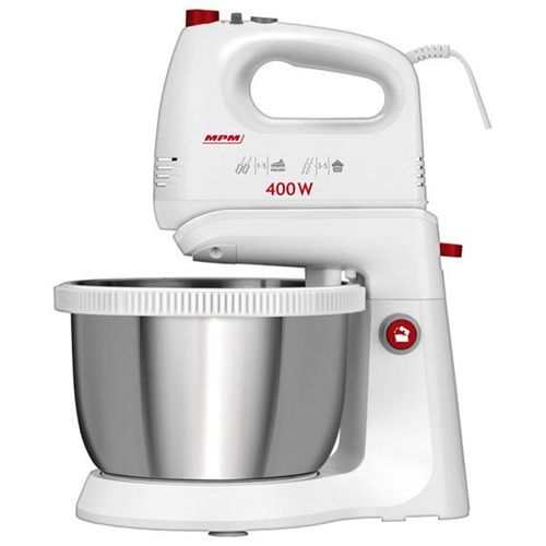 Mélangeur à Pâtisserie avec Bol Rotative 3,5 L, 5 Vitesses + Turbo 400W Blanc MPM MMR-21Z