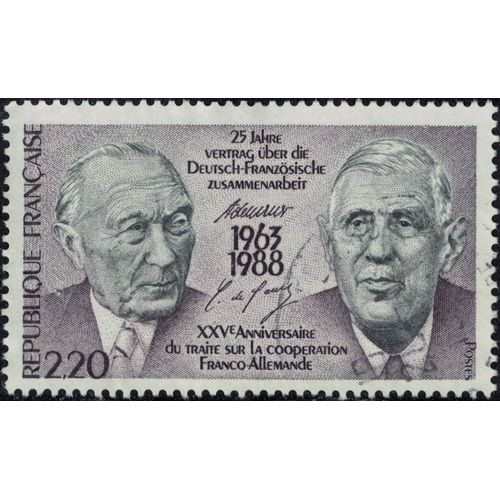 France 1988 Oblitéré Traité De L'elysée Coopération Franco Allemande Konrad Adenauer Charles De Gaulle Y&t Fr 2501 Su