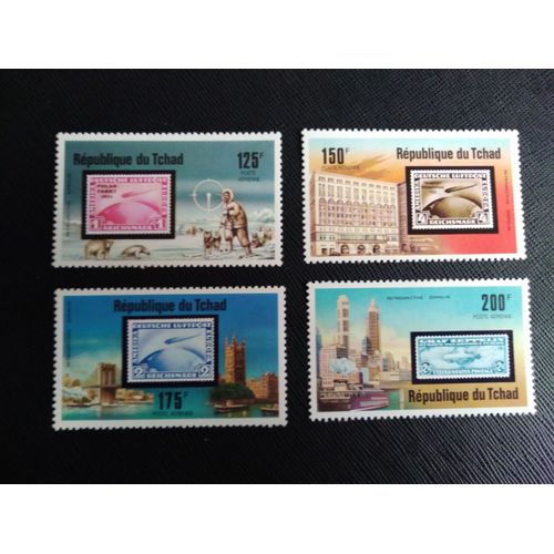 Timbre Tchad Yt Pa 192 A Pa 195 75e Anniversaire Du Zeppelin 1977 ( 060306 )