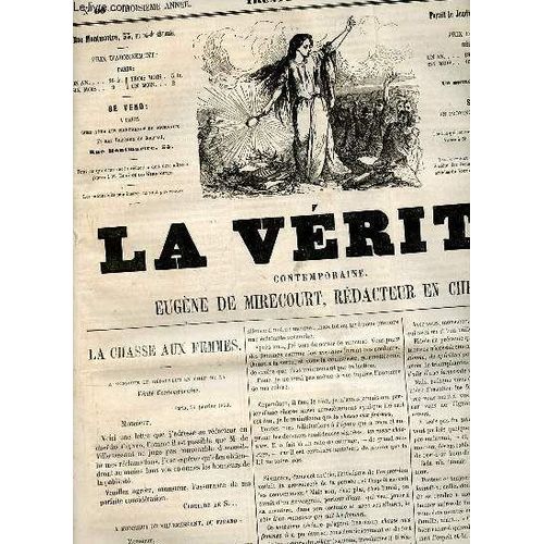 La Vérité Contemporaine N°60 Troisième Année Jeudi 27 Janvier 1859 - La Chasse Aux Femmes - Vérités Bonne À Dire Et À Lire - La Bourse - Échos De La Semaine - La Filleule Du Roi (Suite) -(...)