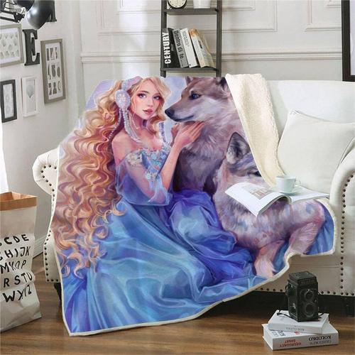 Loup Couverture Adulte 150x200 Cm 1 Personne Douce Et Chaude Couverture Polaire En Microfibre Sherpa Couverture De Lit Confortable 3d Mignon Princesse Loup Plaid Couverture Blanket