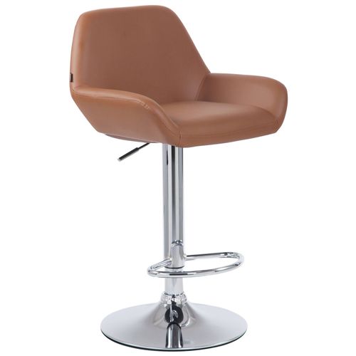 Tabouret De Bar Moderne Et Confortable En Synthétique Marron Clair Pieds Trompette En Métal Chromé 10_0000393