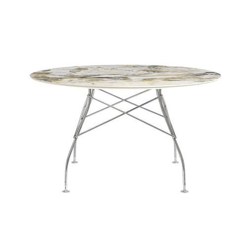 Kartell Table Ronde Glossy Ø 128 Cm (Symphonie - Grès Finition Marbre Et Acier Chromé)
