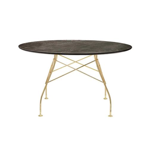 Kartell Table Ronde Glossy Ø 128 Cm (Aged Bronze - Grès Finition Marbre Et Acier Doré)