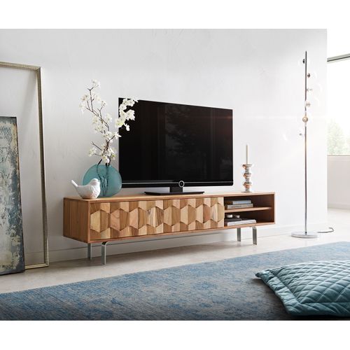 Table Tv Fevo Acacia Nature 160 Cm 2 Portes Buffet À Pieds-L