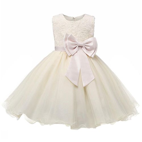Robe De Soirée Avec Arc Et Fleurs - Beige