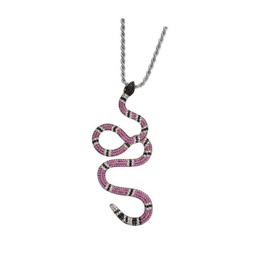 Chaine Collier Pendentif Serpent En Strass Bijoux Charmant Personnalité En Cuivre Non Allergique Argent + Rouge