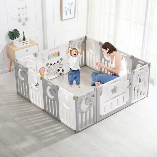 Parc Bebe D Activites De Securite Pliable Avec Porte Verrouillable Pour Enfants De 10 Mois A 6 Ans Gris Et Blanc 14 Panneaux Rakuten