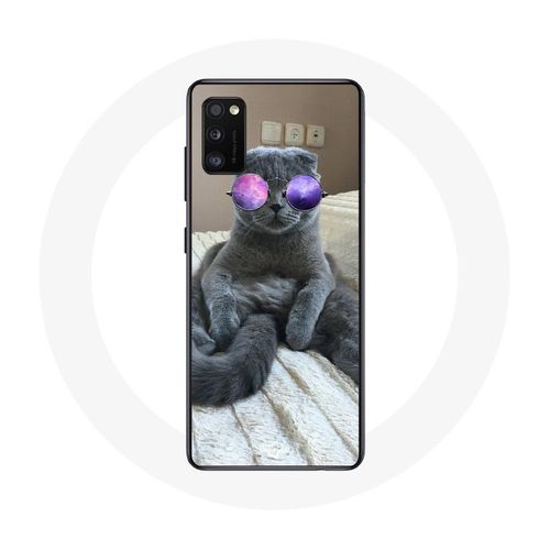 Coque Samsung Galaxy A41 Chat Avec Lunettes De Vue Violettes