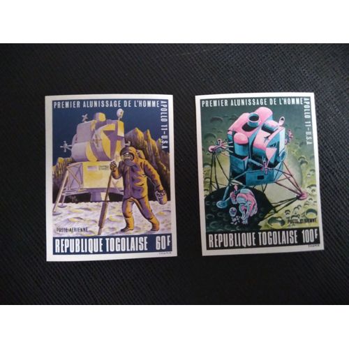 Timbre Togo Yt Pa 109 - 110 Premier Atterrissage De L'homme Sur La Lune Non Dentelé 1969 ( 060306 )