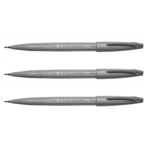 Pentel Lot De 3 Stylos Feutre Brush Sign Pen Ses15 Pointe Pinceau Flexible Gris