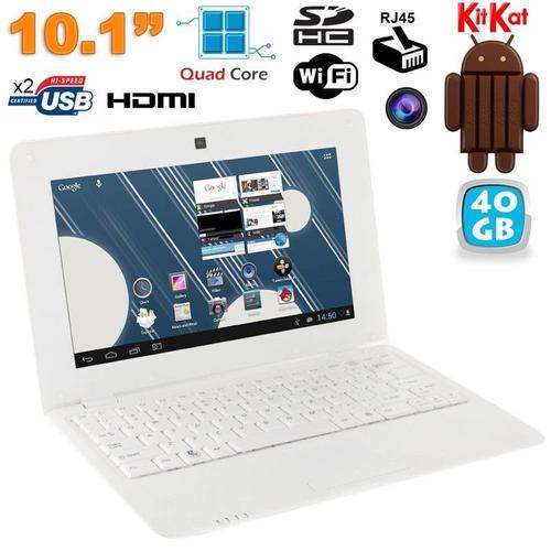 Netbook Android Ordinateur Ultra Portable 10 Pouces Wifi Ethernet 40Go Blanc YONIS