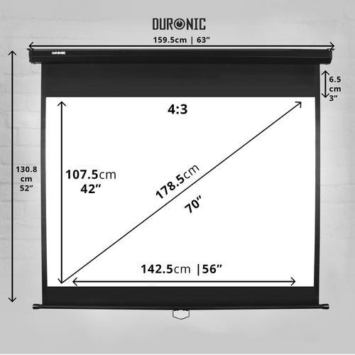 Duronic MPS70 4/3 Ecran de Projection à déroulement Manuel 70 Pouces 4:3/142 x 107 cm - Fixation Mur ou Plafond - 4K Full HD 3D