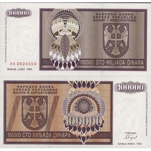 Billets De Banque Bosnie Pk N° 141 - 100000 Dinara