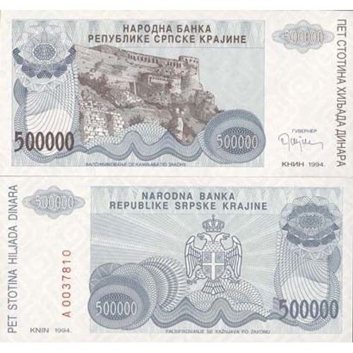 Billet De Collection Rep. Serbe De Krajina Pk N° 32 - 500000 Dinara