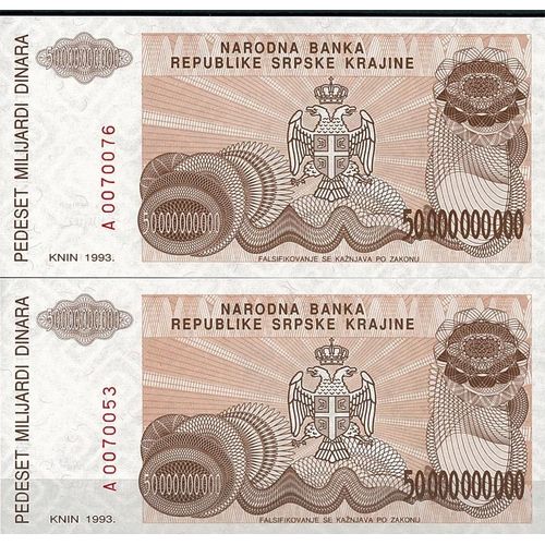 Billets Collection Rep. Serbe De Krajina Pk N° 29 - 50 Billions Dinara