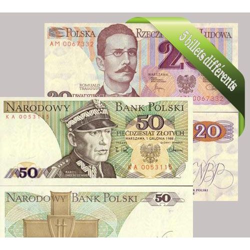 Pologne : Bel Ensemble De 5 Billets De Banque De Collection.