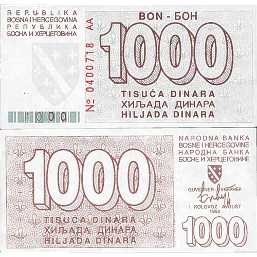 Billet De Banque Collection Bosnie - Pk N° 9 - 1000 Dinara