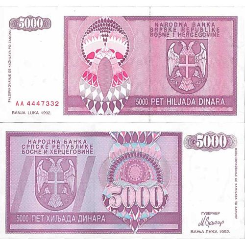 Billet De Banque Collection Bosnie - Pk N° 138 - 5000 Dinara