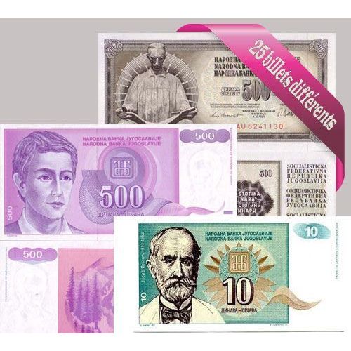 Belle Collection De 25 Billets De Banque Tous Différents De Yougoslavie