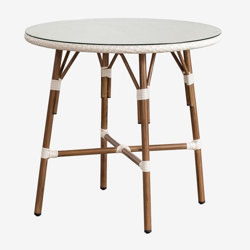 Table À Manger Ronde En Aluminium Et Rotin Synthétique (Ø80 Cm) Brielle Bistro Blanc Gardenia