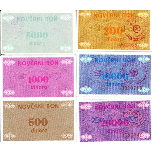 Billet De Banque Collection Bosnie - Pk N° 48/52 - Serie 200 À 20000 Dinara