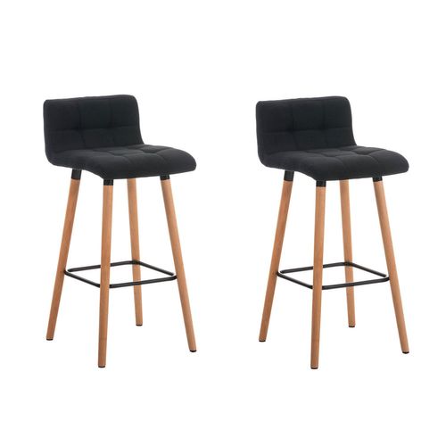 Lot De 2 Tabourets De Bar En Tissu Noir Coutures Décoratives Pieds En Bois Avec Repose-Pieds 10_0000218