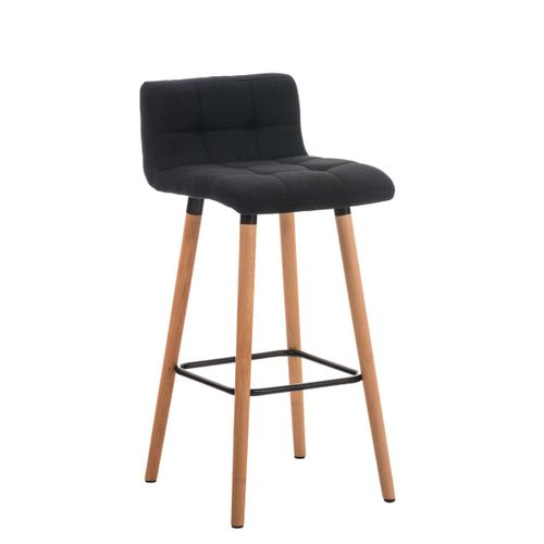 Tabouret De Bar En Tissu Noir Coutures Décoratives Pieds En Bois Avec Repose-Pieds 10_0000049