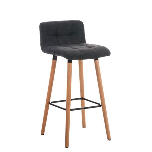 Tabouret De Bar En Tissu Gris Foncé Coutures Décoratives Pieds En Bois Avec Repose-Pieds 10_0000048