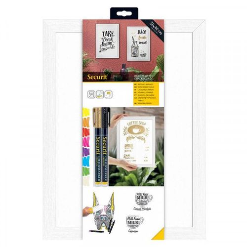 Tableau Mural Ardoise Blanc/Bois 30x40cm - Securit