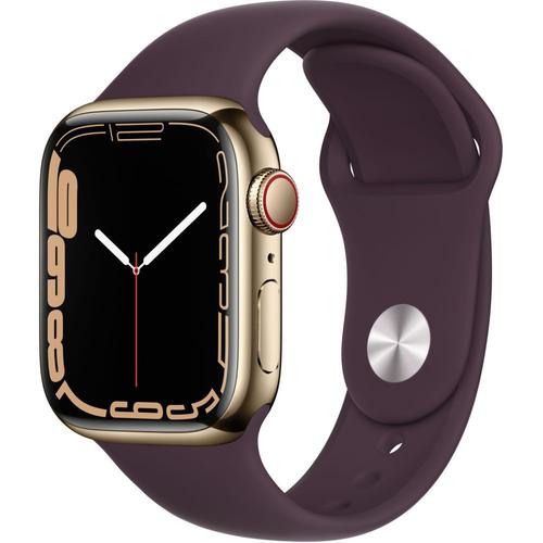 Apple Watch Series 7 (Gps + Cellular) - Boitier 41 Mm Acier Inoxydable Or Avec Bracelet Sport Cerise