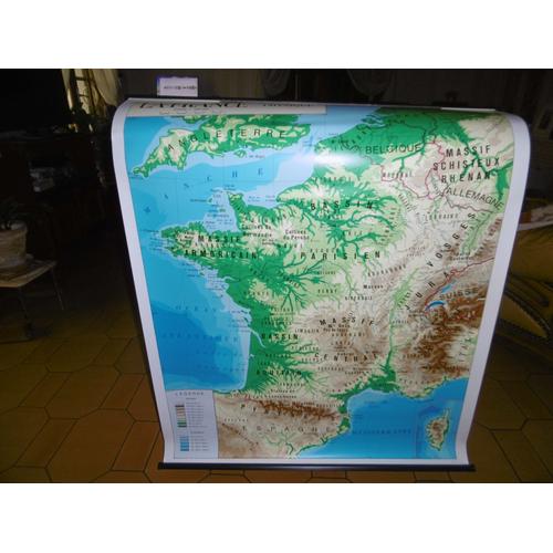 Carte Plastifiée Murale France Physique 1/1300000è 100x140mm