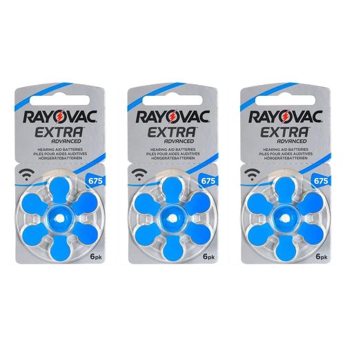 RAYOVAC Lot de 3 Blisters de 6 piles auditives Extra Advanced 675