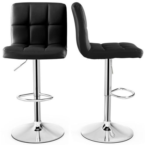Costway Lot De 2 Tabourets De Bar En Cuir Pu, Hauteur Du Siège Réglable 65-85 Cm Dossier Surélevé Base En Métal Antidérapant, Noir