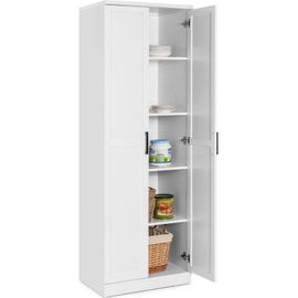 Costway Colonne Salle De Bain Armoire Haute Avec 2 Portes, 5 Étagères, Pour Salon, Cuisine, 59 X 43,5 X 178cm, Blanc