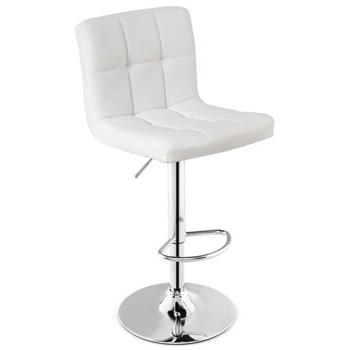 Costway Tabouret De Bar En Cuir Pu, Hauteur Du Siège Réglable 65-85 Cm Dossier Surélevé Base En Métal Antidérapant, Blanc