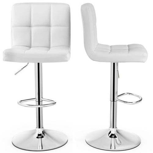 Costway Lot De 2 Tabourets De Bar En Cuir Pu, Hauteur Du Siège Réglable 65-85 Cm Dossier Surélevé Base En Métal Antidérapant, Blanc